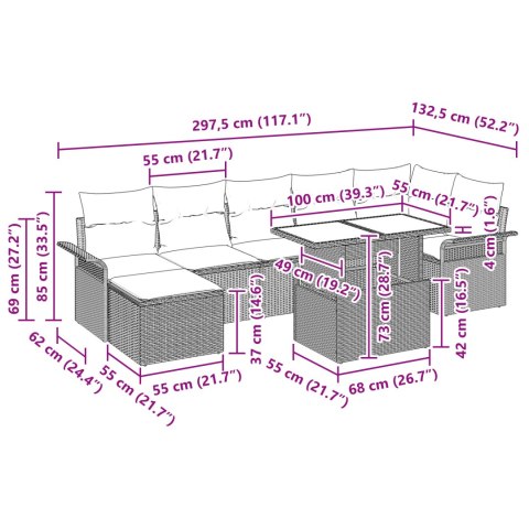 8-CZĘŚCIOWY ZESTAW SOF OGRODOWYCH Z PODUSZKAMI JASNO SZARY RATTAN