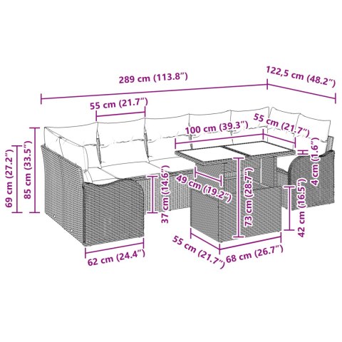 8-CZĘŚCIOWY ZESTAW SOFY OGRODOWEJ Z PODUSZKAMI JASNOSZARY POLIRATTAN