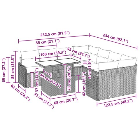 9-ELEMENTOWY ZESTAW SOF OGRODOWYCH Z PODUSZKAMI JASNOSZARY