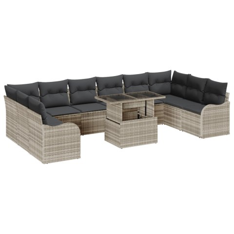 ZESTAW 11-CZĘŚCIOWY SOFA OGRODOWA Z PODUSZKAMI JASNOSZARY POLIRATTAN ZESTAW 2-OSOBOWY SOFA OGRODOWA Z PODUSZKAMI JASNOSZARY POL