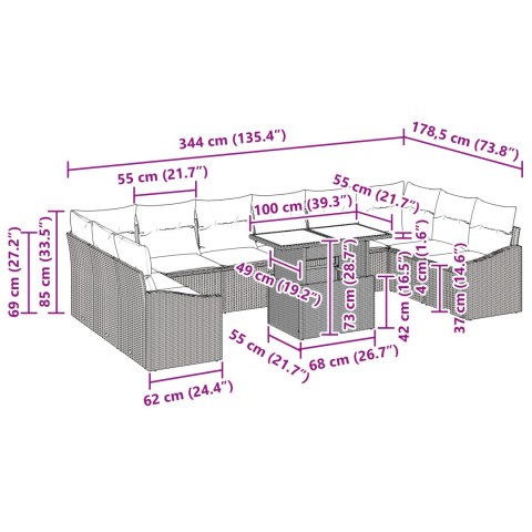 11-CZĘŚCIOWY ZESTAW SOF OGRODOWYCH Z PODUSZKAMI BRĄZOWY POLIRATTAN