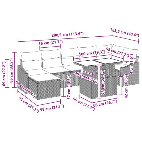 8-CZĘŚCIOWY ZESTAW KANAP OGRODOWYCH Z PODUSZKAMI JASNOSZARY POLIRATTAN