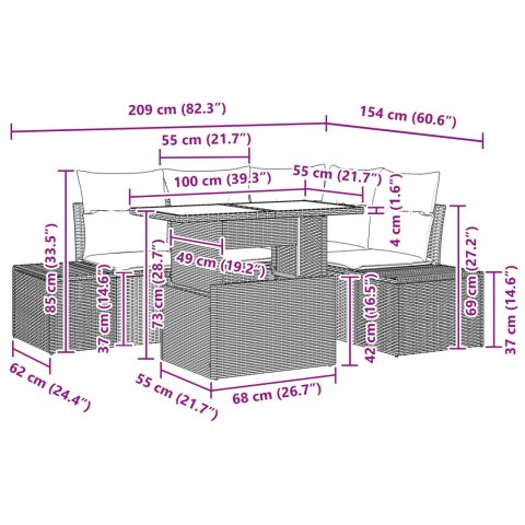 ZESTAW 5 ELEMENTOWY SOF OGRODOWYCH Z PODUSZKAMI BRĄZOWY POLIRATTAN