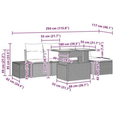 ZESTAW 6 CZĘŚCI SOFY OGRODOWEJ Z PODUSZKAMI JASNOSZARY POLIRATTAN