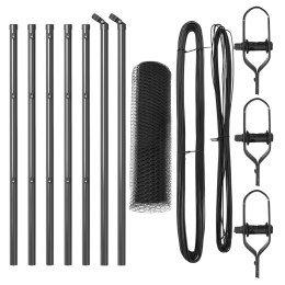 PŁOT SZEŚCIOKĄTNY SZARY 0.8X10M STAL SŁUPKI PŁOTOWE 7 SZT SZARE Ø32MM 120CM STAL OCYNKOWANA