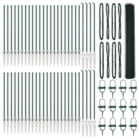 PŁOT HEKSAGONALNY ZIELONY 1,2X100M STAL SŁUPKI DO PŁOTU Z OSTROGĄ 13 SZT. Ø32MM 140CM STAL OCYNKOWANA