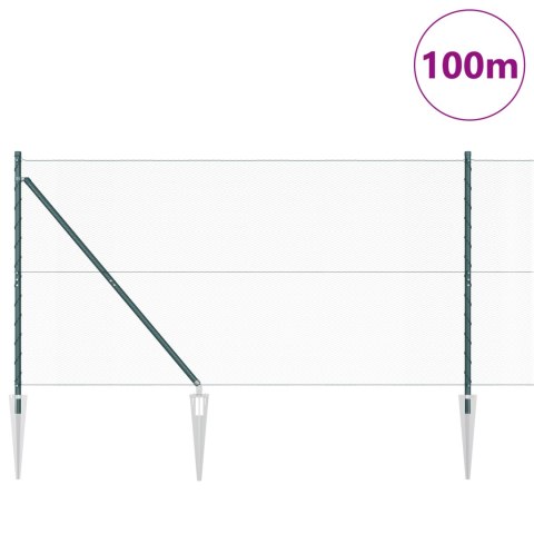PŁOT HEKSAGONALNY ZIELONY 1,2X100M STAL SŁUPKI DO PŁOTU Z OSTROGĄ 13 SZT. Ø32MM 140CM STAL OCYNKOWANA