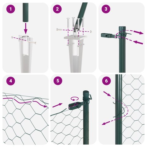 PŁOT HEKSAGONALNY ZIELONY 1,2X100M STAL SŁUPKI DO PŁOTU Z OSTROGĄ 13 SZT. Ø32MM 140CM STAL OCYNKOWANA