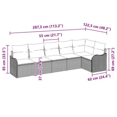 ZESTAW SOFY OGRODOWEJ 6-CZĘŚCIOWY Z PODUSZKAMI CZARNY POLIRATTAN ZESTAW SOFY OGRODOWEJ 2-OSOBOWEJ Z MIEJSCEM NA P