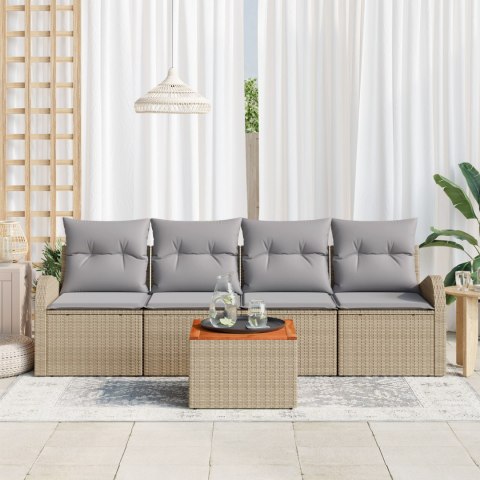 5-CZĘŚCIOWY ZESTAW SOF OGRODOWYCH Z PODUSZKAMI BEŻOWY POLIRATTAN AKACJA