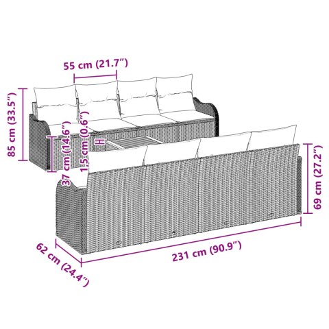 9 CZĘŚCIOWY ZESTAW SOF OGRODOWYCH Z PODUSZKAMI CZARNY POLIRATTAN AKACJA