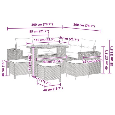 ZESTAW KANAP OGRODOWYCH Z PODUSZKAMI CZARNY RATTAN AKACJA ZESTAW MEBLI OGRODOWYCH 4 ELEMENTY Z PODUSZKAMI CZARNY