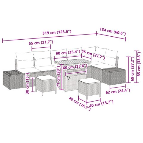 9-CZĘŚCIOWY ZESTAW SOF OGRODOWYCH Z PODUSZKAMI CZARNY POLIRATTAN AKACJA