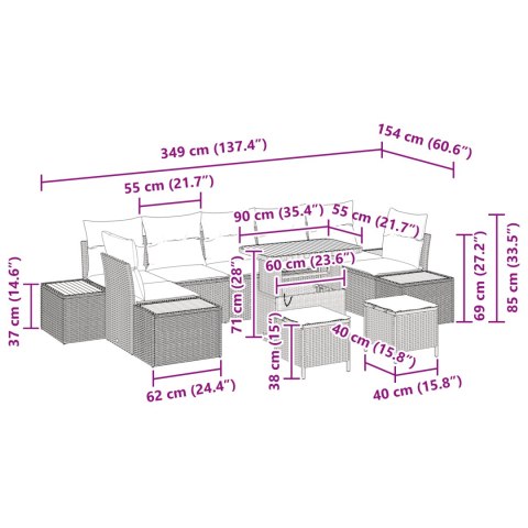 10-CZĘŚCIOWY ZESTAW SOF OGRODOWYCH Z PODUSZKAMI CZARNY POLIRATTAN AKACJA 3-CZĘŚCIOWY ZESTAW DO JADALNI OGRODOWEJ Z PODUSZKAMI C