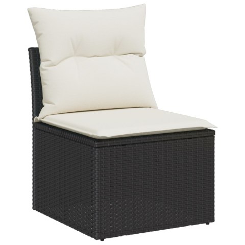 ZESTAW 9-CZĘŚCIOWY SOFY OGRODOWEJ Z PODUSZKAMI CZARNY POLIRATTAN AKACJA