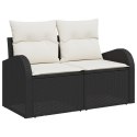 12-ELEMENTOWY ZESTAW KANAP OGRODOWYCH Z PODUSZKAMI CZARNY POLIRATTAN AKACJA 2-OSOBOWA KANAPA OGRODOWA Z POJEMNIKIEM I PODUSZKAM