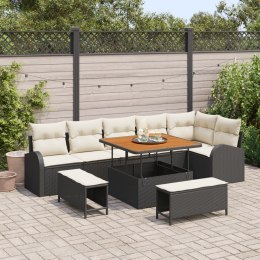 9-CZĘŚCIOWY ZESTAW SOFY OGRODOWEJ Z PODUSZKAMI CZARNY POLIRATTAN AKACJA SOFA OGRODOWA 2-OSOBOWA Z MIEJSCEM DO PRZECHOWYWANIA I