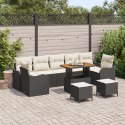 ZESTAW 10 CZĘŚCIOWY SOFA OGRODOWA Z PODUSZKAMI CZARNY RATTAN AKACJA SOFA OGRODOWA 2-OSOBOWA Z MIEJSCEM DO PRZECHOWYWANIA I PODU