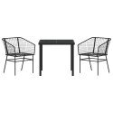 3-CZĘŚCIOWY ZESTAW DO JADALNI NA ŚWIEŻYM POWIETRZU CZARNY POLIRATTAN