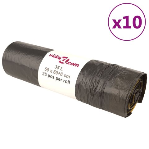 WORKI NA ŚMIECI ŚCIĄGANE TAŚMĄ 250 SZT. CZARNE 35 L