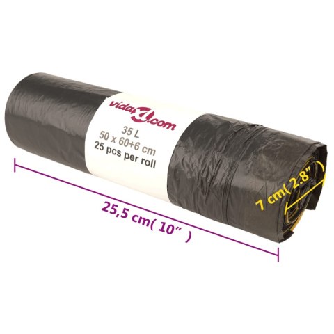 WORKI NA ŚMIECI ŚCIĄGANE TAŚMĄ 250 SZT. CZARNE 35 L