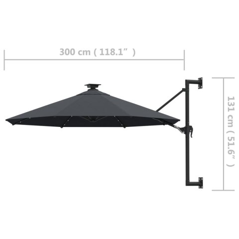 PARASOL OGRODOWY Z LED ŚCIENNY 300CM ANTRACYTOWY