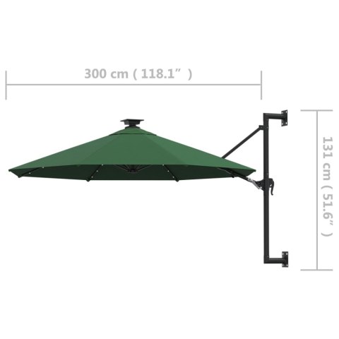 PARASOL OGRODOWY Z LED ŚCIENNY 300CM ZIELONY