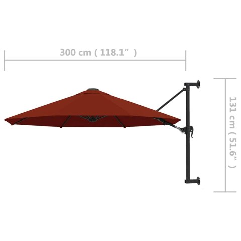 PARASOL ŚCIENNY NA METALOWYM SŁUPKU 300CM KOLOR TERAKOTA