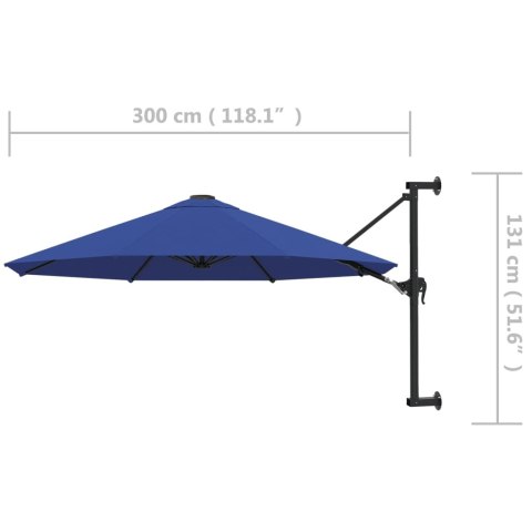 PARASOL ŚCIENNY NA METALOWYM SŁUPKU 300CM NIEBIESKI