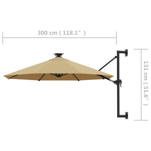 PARASOL OGRODOWY Z LED ŚCIENNY 300CM TAUPE