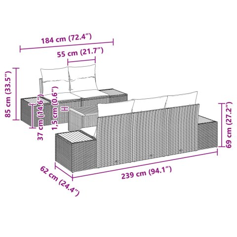 VidaXL Šestidílný Zestaw Sofy Ogrodowej z Poduszkami Szary Polirattan Akacja