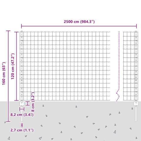 EURO FENCE Z 22 SŁUPKAMI SREBRO 1,2X25M STAL