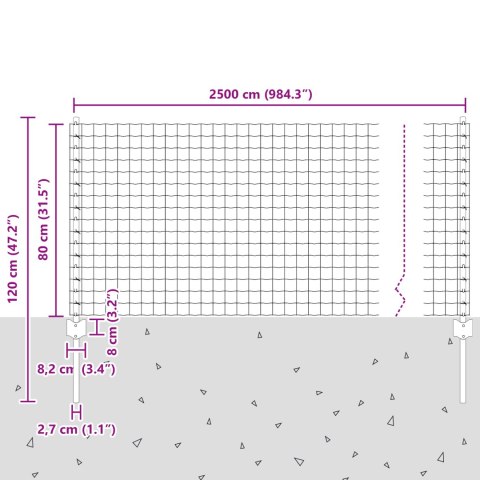 EURO PŁOT Z 11 SŁUPKAMI SREBRNY 0,8X25M STAL