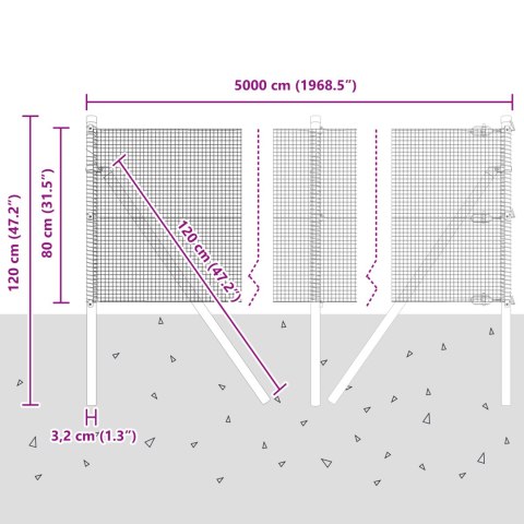 SIATKA SPAWANA Z 13 SŁUPKAMI SZARY 0.8X50M STAL