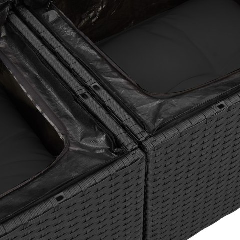 11 ELEMENTOWY ZESTAW SOF OGRODOWYCH Z PODUSZKAMI CZARNY POLIRATTAN AKACJA