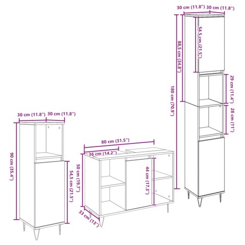3 CZĘŚCIOWY ZESTAW MEBLI ŁAZIENKOWYCH CZARNE DĘBOWE