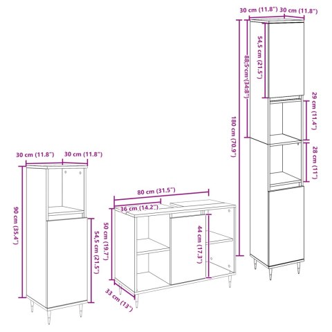 ZESTAW 3 CZĘSCIOWYCH MEBLI ŁAZIENKOWYCH CZARNY DĄB