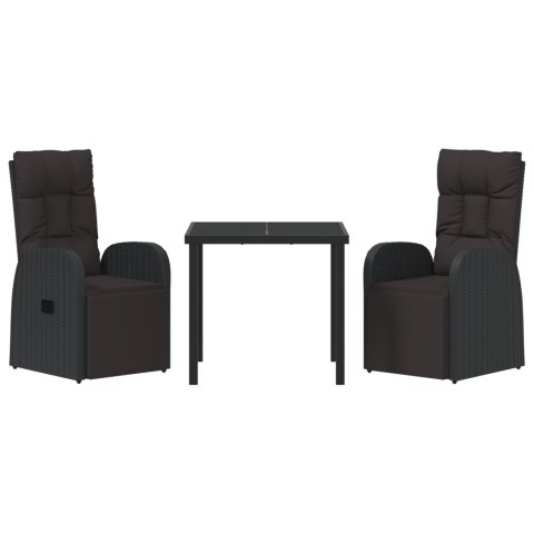 3-CZĘŚCIOWY ZESTAW DO JADALNI OGRODOWEJ Z PODUSZKAMI CZARNY POLIRATTAN