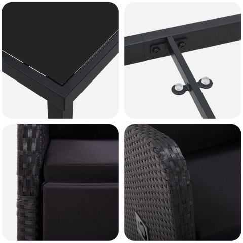 3-CZĘŚCIOWY ZESTAW DO JADALNI OGRODOWEJ Z PODUSZKAMI CZARNY POLIRATTAN