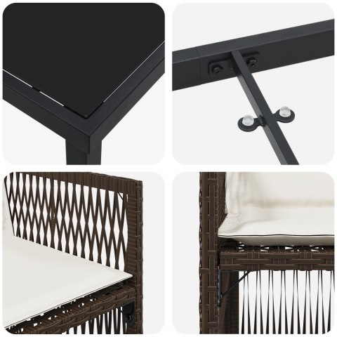 5 CZĘŚCIOWY ZESTAW JADALNY Z PODUSZKAMI BRĄZOWY RATTAN POLIETYLENOWY