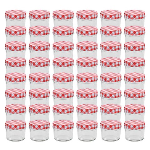 SZKLANE SŁOIKI NA DŻEM BIAŁO-CZERWONE POKRYWKI 48 SZT 110ML