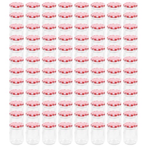 SZKLANE SŁOIKI NA DŻEM BIAŁO-CZERWONE POKRYWKI 96 SZT 230ML