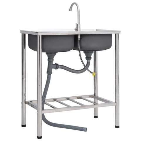 ZLEWOZMYWAK KEMPINGOWY DWUKOMOROWY Z KRANEM STAL NIERDZEWNA