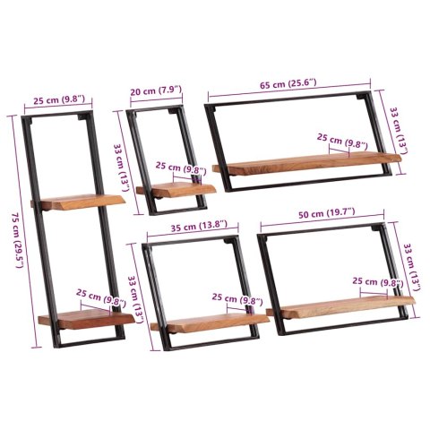 PÓŁKI ŚCIENNE 5 SZT. LITE DREWNO AKACJOWE