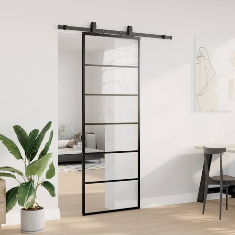 DRZWI PRZESUWNE Z ZESTAWEM OKUĆ CZARNE 76X205CM ESG SZKŁO