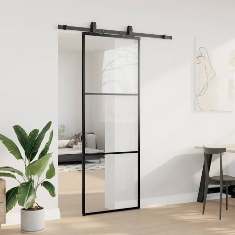 DRZWI PRZESUWNE Z ZESTAWEM OKUĆ CZARNE 76X205CM ESG SZKŁO
