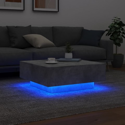 STOLIK KAWOWY Z PODŚWIETLENIEM LED SZAROŚĆ BETONU 80X80X31CM
