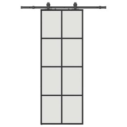 DRZWI PRZESUWNE Z ZESTAWEM OKUĆ CZARNE 76X205CM ESG SZKŁO