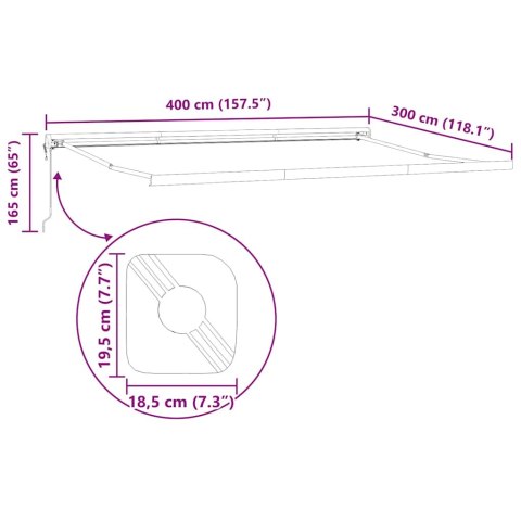 ZWIJANA MARKIZA ANTRACYTOWO-BIAŁA 4X3M TKANINA I ALUMINIUM