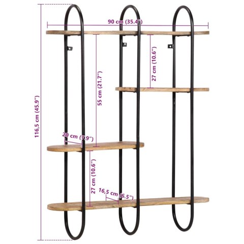PÓŁKA ŚCIENNA 90X20X116,5CM LITE DREWNO SUROWE MANGO